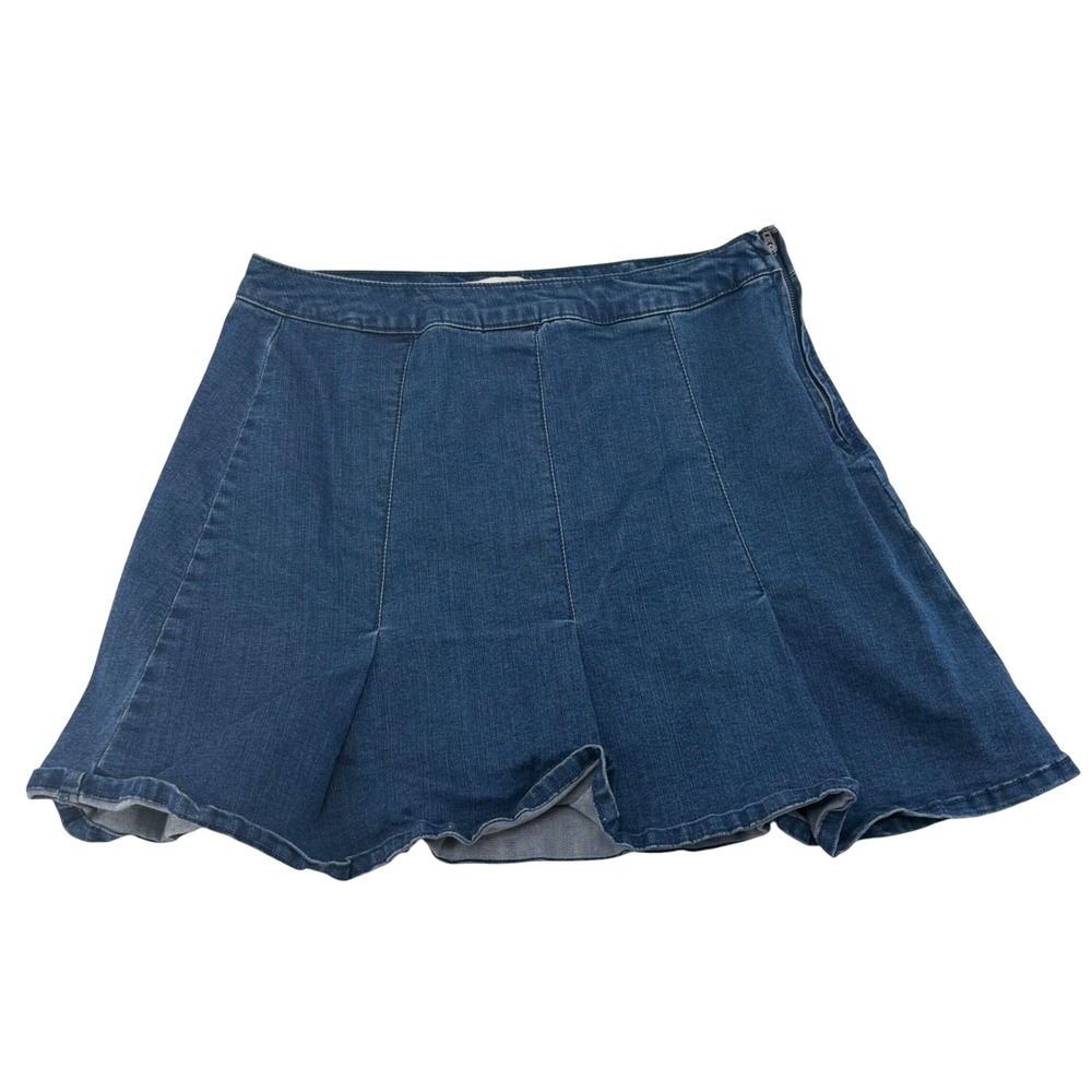 SO High Rise Denim Tennis Skirt Medium Wash Blue Pleated Side Zip Size 15 32W